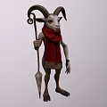 Mythical Horned Game And Movie Character With Red Scarf Holding Staff
