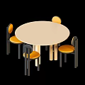 Modern Round Dining Table Set with Four Chairs Yellow Seats and Black Legs