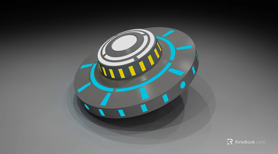 Futuristic Circular Device Featuring Blue Yellow Accents and Central Dome Structure 3d model