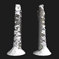 Two Stone Wood Pillars Covered With Snow On Black Background 3d model