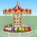 Colorful Swing Amusement Ride With Red Gold Decorative Top And White Fence