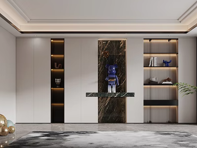 Modern Decorative Cabinets Interior Design With Layered Shelves Marble Backdrop And Decorative Items 3d model