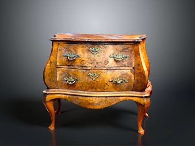 Antique Wooden Chest of Drawers With Two Drawers Metal Handles And Curved Legs 3d model