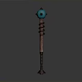 Enchanted Fantasy Staff With Blue Gemstone Top Wooden Shaft And Spiral Design