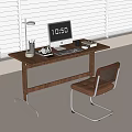 Modern Home Office Desk With Computer Monitor Lamp Pen Holder Keyboard Mouse And Chair