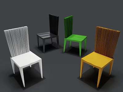 Modern Single Chair Collection With White Black Green Yellow Colors And Striped Backrest 3d model