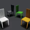 Modern Single Chair Collection With White Black Green Yellow Colors And Striped Backrest