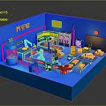 Blue Industrial Machinery Equipment 3D Model Scene With Robotic Arm Pipes And Tools
