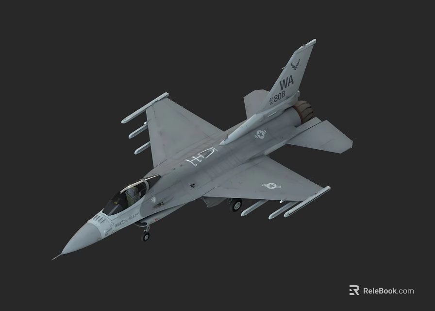 Gray Military Fighter Jet With Weapons And Tail Number 84 VA Side View 3d model 