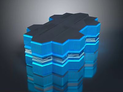 Future Architecture Design With Geometric Structure Blue Illuminated Layers And Reflective Surface 3d model