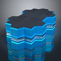 Future Architecture Design With Geometric Structure Blue Illuminated Layers And Reflective Surface