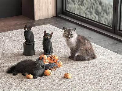 Cats Relaxing And Playing Indoor With Toys 3d model