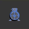 Blue Industrial Electric Motor With Metal Casing Base And Cooling Fins