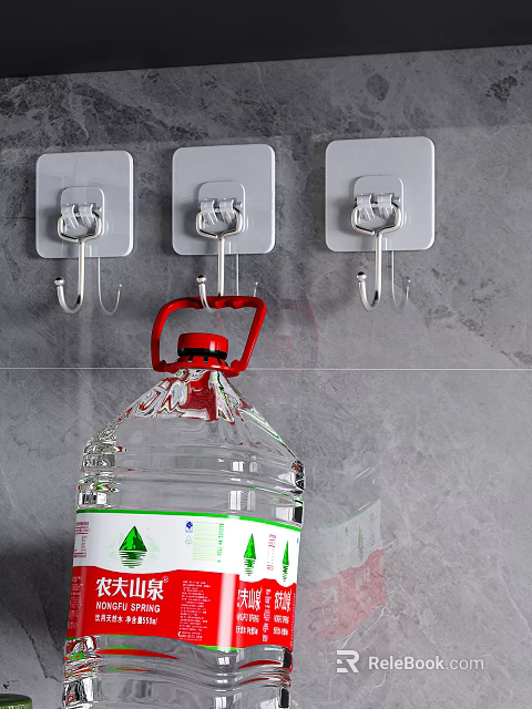 Sturdy Metal Wall Hooks Mounted On Kitchen Wall Holding Transparent Cooking Oil Bottle 3d model 