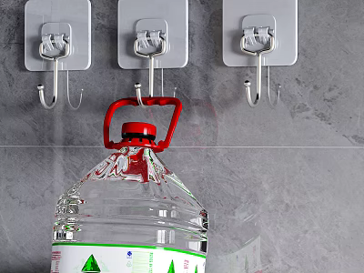 Sturdy Metal Wall Hooks Mounted On Kitchen Wall Holding Transparent Cooking Oil Bottle 3d model