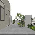 Modern Garden Landscape With White Pavilion Yellow Spherical Lights Stone Path Green Plants And Lawn