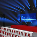 Event Stage Design With Blue Lighting Red Carpet And Organized Seating 3d model