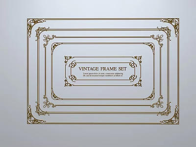 Vintage Frame Set With Ornate Carvings And Golden Decorative Borders 3d model