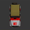 Classic White and Red Off-Road Jeep with Roof Lights Muddy Tires and Yellow Emblem