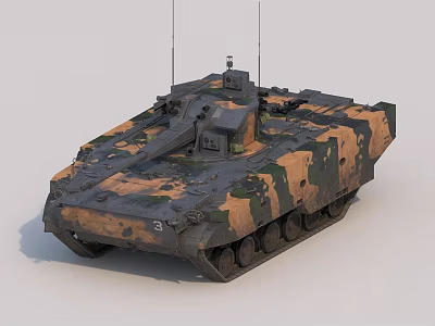 Modern Military Combat Tank Featuring Camouflage Pattern Tracks Dual Antennas And Turret 3d model