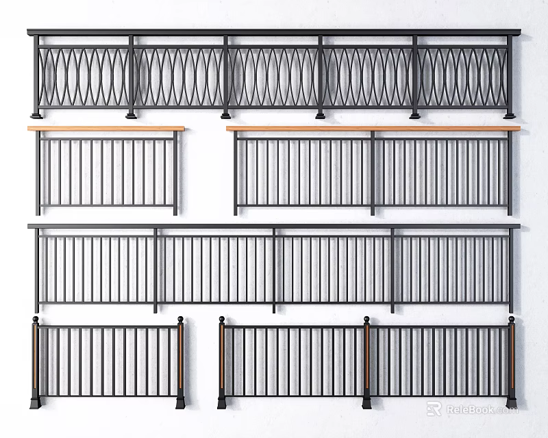 Various Metal Railings With Curved Patterns And Black Brown Finishes Designs 3d model 