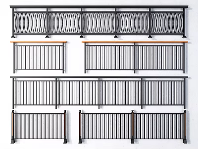Various Metal Railings With Curved Patterns And Black Brown Finishes Designs 3d model