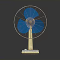 Tabletop Electric Fan With Blue Blades Metal Grill And Stable Base Design