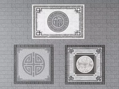 Traditional Floor Tiles with Classic Patterns Fulu Symbol Geometric Borders and Circular Designs 3d model