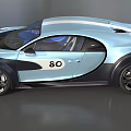 Light Blue Bugatti Sports Car With White Stripes And Number 80 Design