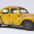 Classic Yellow Vintage Car With Rusty Body Worn Exterior And Scratches