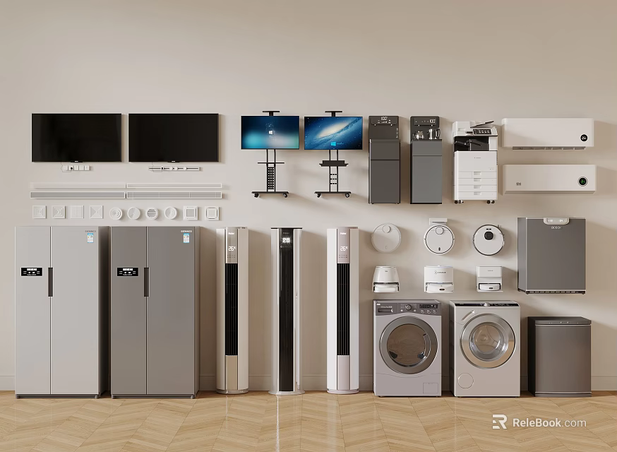Collection of Home Appliances Including Refrigerators TVs Washing Machines and Air Conditioners 3d model 