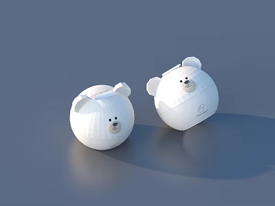 Two Adorable White Bear Shaped Round Household Items for Daily Use 3d model