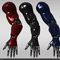 Smart Robotic Arms In Red Gray Blue Colors With Mechanical Joints And Hands