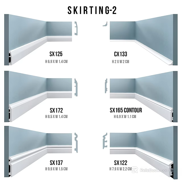 Skirting Boards with SX125 CX133 SX172 SX165 Contour Models and Size Specifications 3d model 