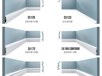 Skirting Boards with SX125 CX133 SX172 SX165 Contour Models and Size Specifications 3d model