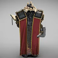 Armored Fantasy Warrior Character With Hammer Tome Red Cloak And Gold Accents