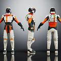Astronaut Space Suit Design In Orange And White With Three Angles View For Space Exploration