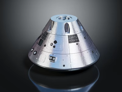 Silver Conical Space Capsule With Reflective Surface And Technical Aerospace Details 3d model