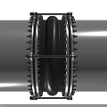 Industrial Pipeline Structural Detail With Metal Brackets Bolts And Corrugated Connection Section