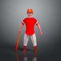 3D Model Baseball Player Character In Red Jersey White Pants And Orange Cap With Bat 3d model