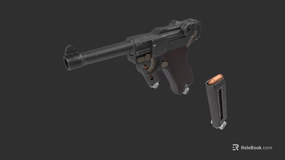 Vintage Black Pistol Firearm With Detachable Magazine And Classic Design 3d model 