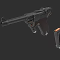 Vintage Black Pistol Firearm With Detachable Magazine And Classic Design