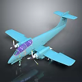 Light Blue Aerospace Model Aircraft Featuring Twin Propellers And Purple Transparent Cockpit On Dark Background