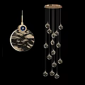 Elegant Modern Round Chandelier With Gold Frame Black Pattern Blue Accent And Hanging Pendants