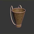 Indoor Plant in Conical Bamboo Basket with White Handles on Dark Background