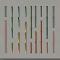 Various Colored Bamboo Poles Arranged in Display with Green Pink Yellow Brown Tones
