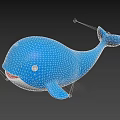 Adorable Cartoon Blue Whale with Open Mouth Black Eyes and White Belly