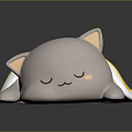 Cute Gray Cat Cartoon Character With Yellow Checkered Back Cover Sleeping Peacefully On Shiny Surface