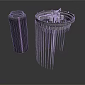 Industrial Equipment Including Cylindrical Device With Red Stripe And Circular Structure With Metal Strips