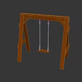 Orange Wooden Swing Set With Frame Hanging Seats And White Ropes
